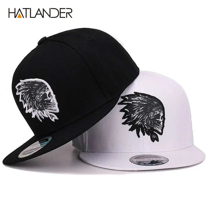 [HATLANDER]Embroidery Skull baseball caps hats hip hop snapbacks flat brim bones gorra sports snapback caps for men women unisex Good Vibrations