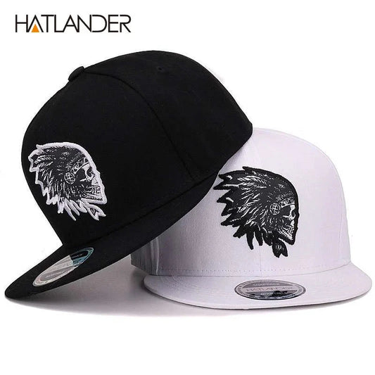 [HATLANDER]Embroidery Skull baseball caps hats hip hop snapbacks flat brim bones gorra sports snapback caps for men women unisex Good Vibrations