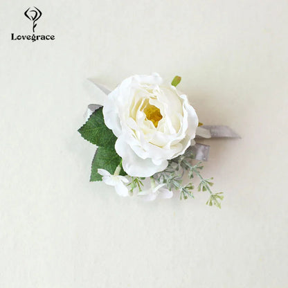 Wedding Boutonnieres White Pink Silk Roses Wrist Corsage Bracelets Bridesmaid Flowers Groom Brooch Marriage Cuff Wrist Corsages Good Vibrations