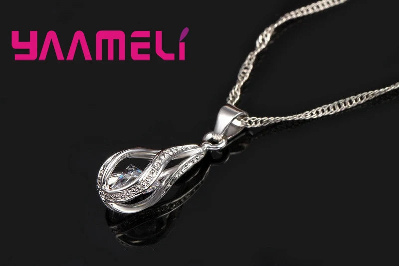 Hot Water Drop CZ 925 Sterling Silver Plated Jewelry Set For Women Pendant Necklace Hoop Earrings Wedding Party Ceremoey Anel Good Vibrations