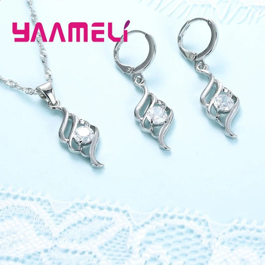 Jewelry Sets For Women Charms 925 Sterling Silver Color Pendant Necklace Hoop Earring Fashion Classic Collares Wedding Gift Good Vibrations Adult Super Store