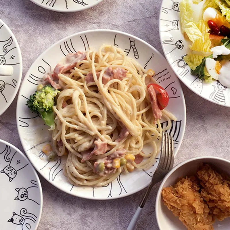 Cute Cat Ceramic Plate Western Dinner Dessert Appetizer Salad Dish Steak Service Plates Home Party Main Dishes Tableware Hogard Good Vibrations