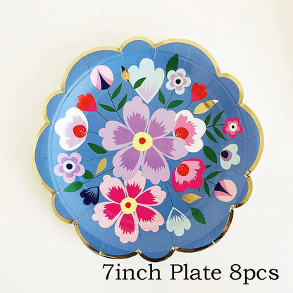 Disposable Tableware Sets Flower Paper Plates Cups Napkins Straw Party Supplies Kids Girl Baby Shower Wedding Birthday Decor Good Vibrations
