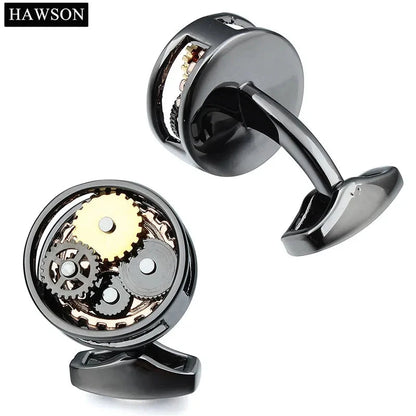 HAWSON Gun Plated Non-Movement Cufflinks Wedding Groomsmen Gift Mechanical Black Cuff Links Good Vibrations