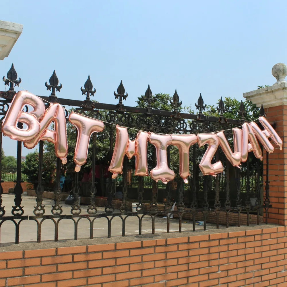 Bat Mitzvah Party Decoration Rose Gold Silver Balloons Banner Photo Booth Backdrop Bat Mitsva Decor Good Vibrations