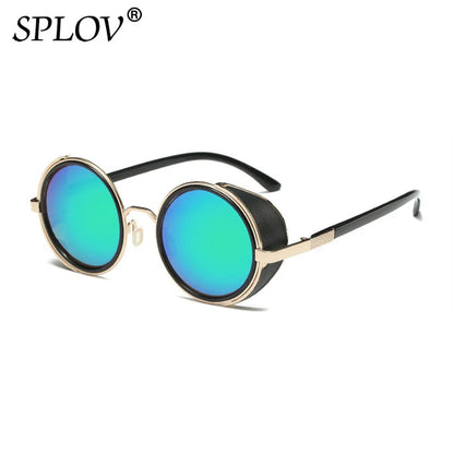 Retro Steampunk Sunglasses Men Women Round Metal Shields Sun Glasses Brand Designer Fashion Eyewear Mirror Lens UV400 Good Vibrations