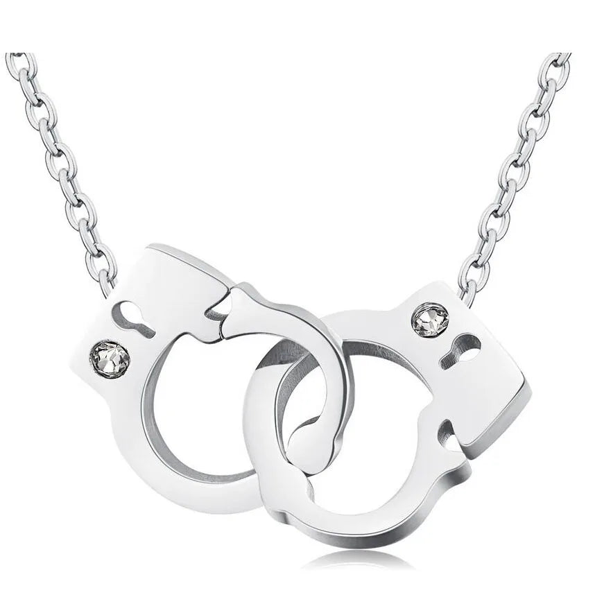 Wholesale Creative Jewelry Stainless Steel Crystal Handcuffs Mini Gift Pendant Necklace for Women Good Vibrations