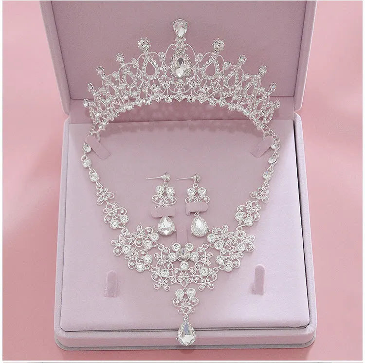 Luxury Crystal Wedding Bridal Jewelry Sets Women/Girl Gold Color Tiara/Crown Earrings Choker Necklace Bride Jewelry Set Good Vibrations Adult Super Store