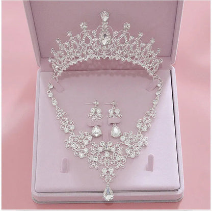 Luxury Crystal Wedding Bridal Jewelry Sets Women/Girl Gold Color Tiara/Crown Earrings Choker Necklace Bride Jewelry Set Good Vibrations Adult Super Store