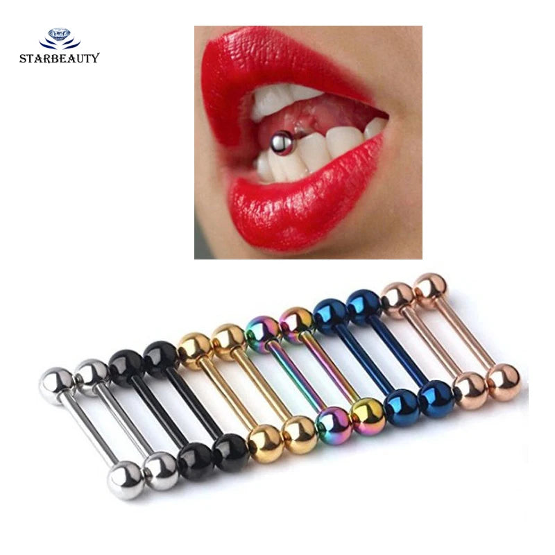 2 Pcs Tongue Piercing Titanium Plated Piercing Tongue Rings Bars Girls 14G Tongue Piercing Industrial Barbells Quality Body Ring Good Vibrations