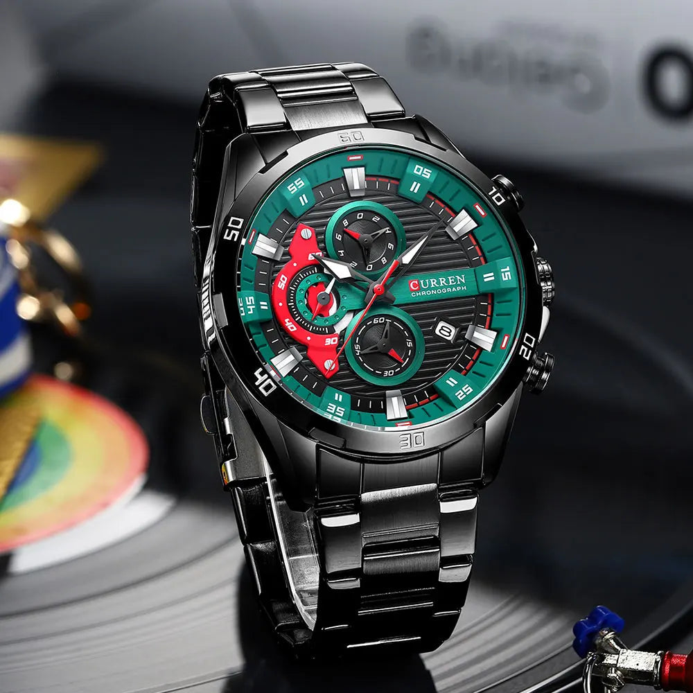 CURREN Stainless Steel Watches for Mens Creative Fashion Luminous Dial with Chronograph Clock Male Casual Wristwatches Good Vibrations