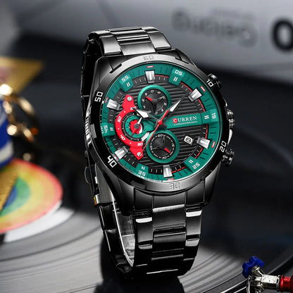 CURREN Stainless Steel Watches for Mens Creative Fashion Luminous Dial with Chronograph Clock Male Casual Wristwatches Good Vibrations