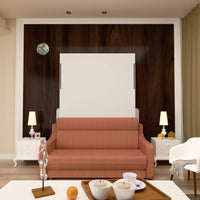 Modern Designed Vertical Murphy Bed Sofa Space-Saving Hidden Bed New Style Gas Struts No Wall-Mounting Needed Wood Panel Style Good Vibrations