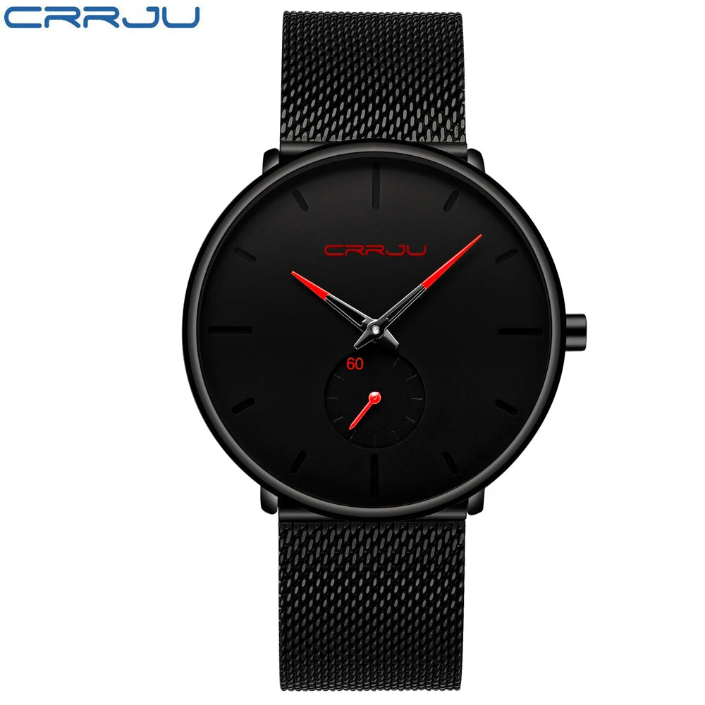 CRRJU New Watches Mens 2019 Man Fashion Simple Stainless Steel Blue Thin Watch For Men Luxury Casual Waterproof Quartz Clock Good Vibrations