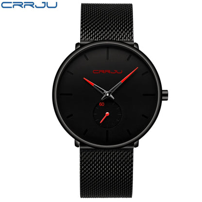 CRRJU New Watches Mens 2019 Man Fashion Simple Stainless Steel Blue Thin Watch For Men Luxury Casual Waterproof Quartz Clock Good Vibrations