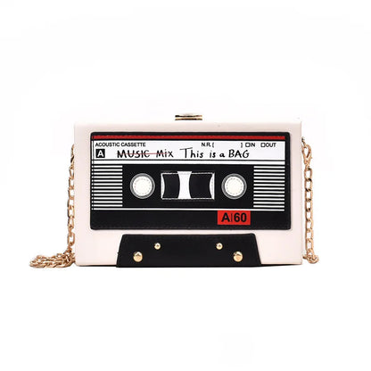 Women Shoulder Bag New Tape Recorder Women's Bags Cute Funny Cartoon PU Leather Chain Crossbody Bag Female Day Clutches Bag C172 Good Vibrations