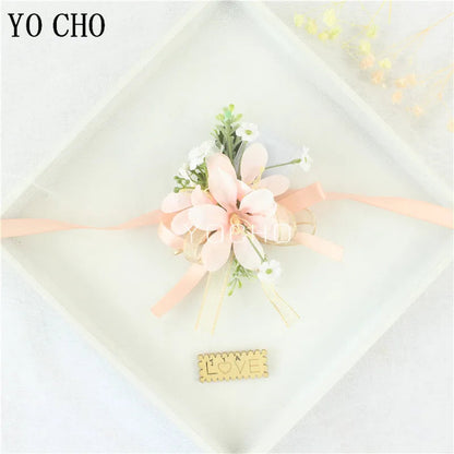Wedding Groom Boutonniere Bride Bridesmaid Women Hand Wrist Flower Silk Rose Boutonniere Buttonhole for Marriage Party Flower Good Vibrations