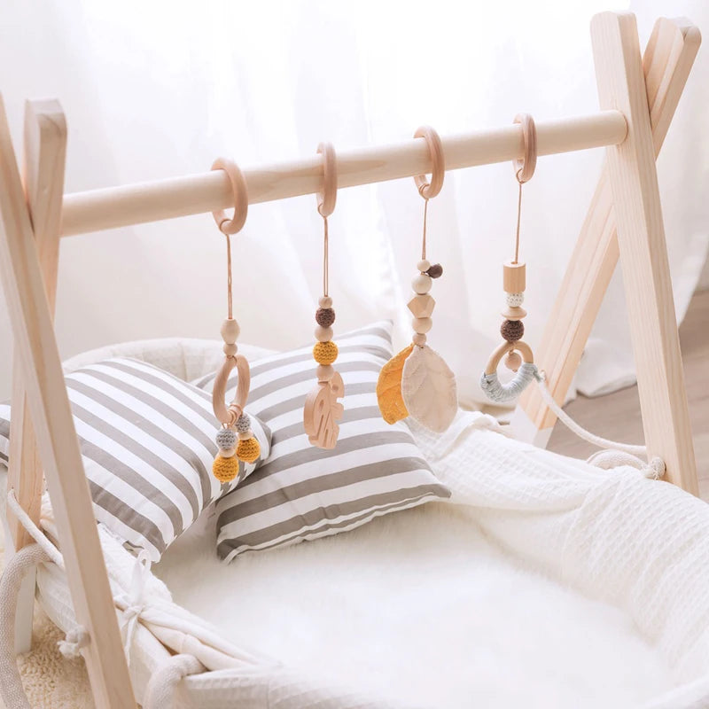 Baby Toys Wooden Play Gym Toys Nordic Baby Room Decor Wood Nursery Sensory Toy Gift Infant Room Clothes Rack Accessories Rattles Good Vibrations