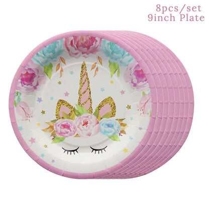 Unicorn Decoration Birthday Party Decor Kids Unicorn Disposable Tableware set Unicornio Baby Shower Girl Birthday Party Supplies Good Vibrations