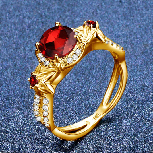 Szjinao Boho Flower Engrave Ring Earrings Pendant Garnet Diamond Silver 925 Gold Plated Dubai Jewelry Sets Jewellery Good Vibrations