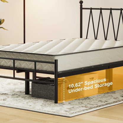 Single Size Bed Frame Heavy-Duty Platform with Metal Slats Support No Box Spring Needed/Easy Assembly Matte Black Good Vibrations