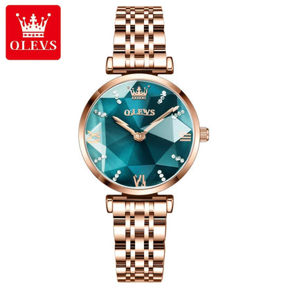 OLEVS Hot Sale Charm Dress Ladies Watch Quartz Stainless Steel Diamond Shape Starry Sky Women Watches Luxury Watch Gift Mom Wife Good Vibrations