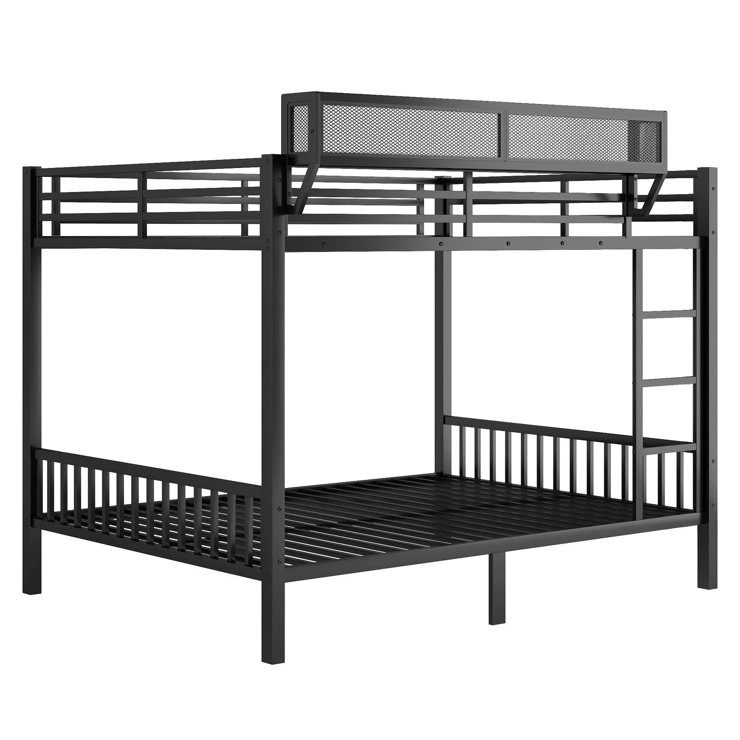 Modern Black Over Queen Metal Bunk Bed with Adjustable Ladder and Slats for Adults and Teens Good Vibrations