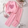 Hot Girls Suit Autumn and Winter New Children's Love Long-Sleeved Sweater Casual Trousers Thin Velvet Two-Piece Set Good Vibrations