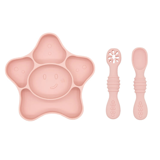 Baby Meal Plate, Baby Suction Cup Silicone Bowl, Children's Complementary Food Plate, Baby Meal Plate, Grid Plate Good Vibrations