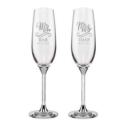 Personalized Champagne Flute Wedding Party Mr and Mrs Champagne Glasses Anniversary Gift for Couple New Years Celebration Good Vibrations