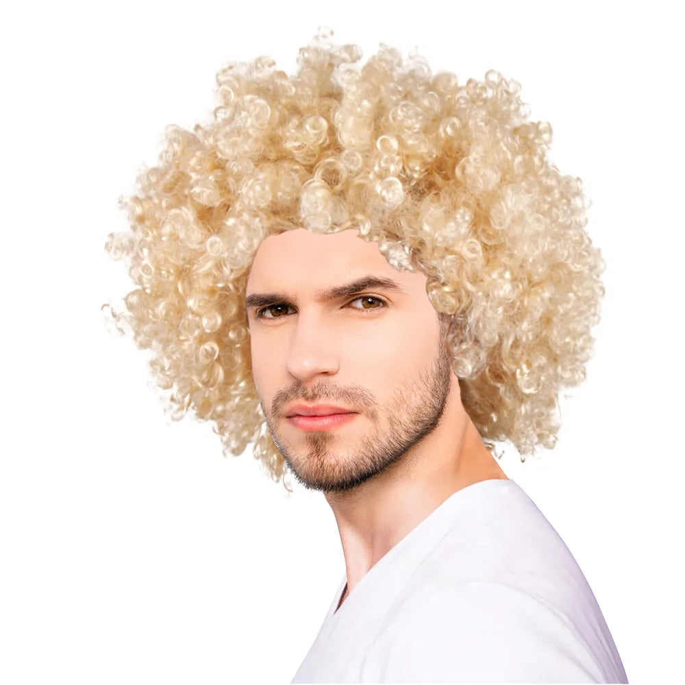 Men's Synthetic Short Afro Curly Blonde Wig Halloween Costume Party Cosplay High Temperature Fiber Good Vibrations