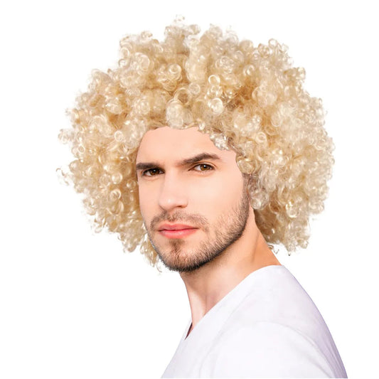 Men's Synthetic Short Afro Curly Blonde Wig Halloween Costume Party Cosplay High Temperature Fiber Good Vibrations