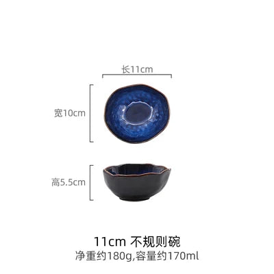 Household Ceramic Dinner Plate European Style Blue Glaze Salad Bowl Irregular Tableware Western Dinner Plate/kitchen Supplies Good Vibrations