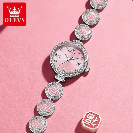 Olevs 5630 Watch Waterproof Quartz Movt Wristwatch Women Luxury Red Top Brand Diamond Exclusive Blessing Bracelet Women Watches Good Vibrations