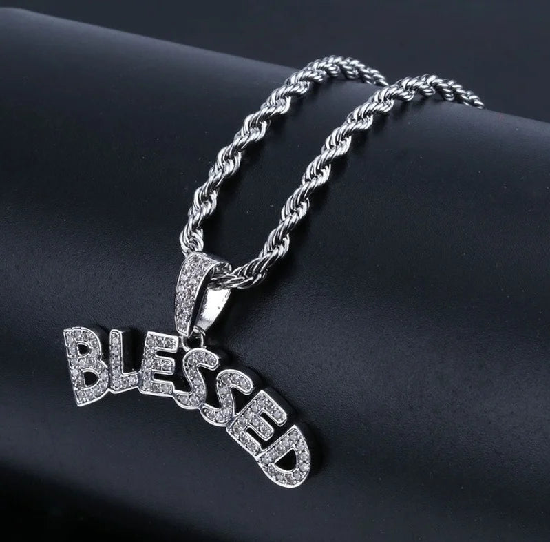 Hip Hop Ice Out Square Crystal S-A-V-A-G-E Letter Pendant Necklace for Men and Women Street One Last Party Trendy Jewelry Gift Good Vibrations