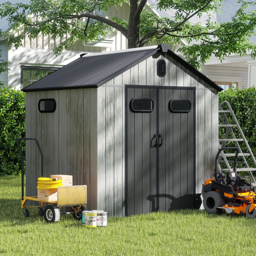 6X6 FT Durable Outdoor Resin Storage Shed with Lockable Door Windows Vents Waterproof Plastic Garden Tool Shed Good Vibrations