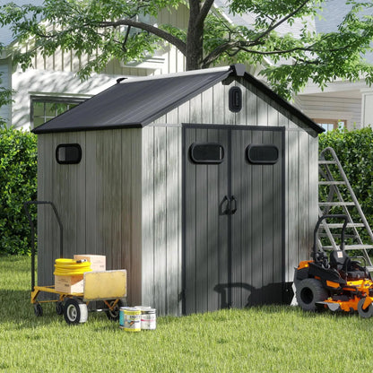 6X6 FT Durable Outdoor Resin Storage Shed with Lockable Door Windows Vents Waterproof Plastic Garden Tool Shed Good Vibrations