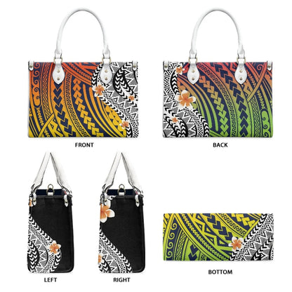 Customized Luxury Leather Women Handbag Hawaii Tribal Polynesian Tattoo Print Pu Leather Purse Shoulder Bag Lightweight Tote Bag Good Vibrations