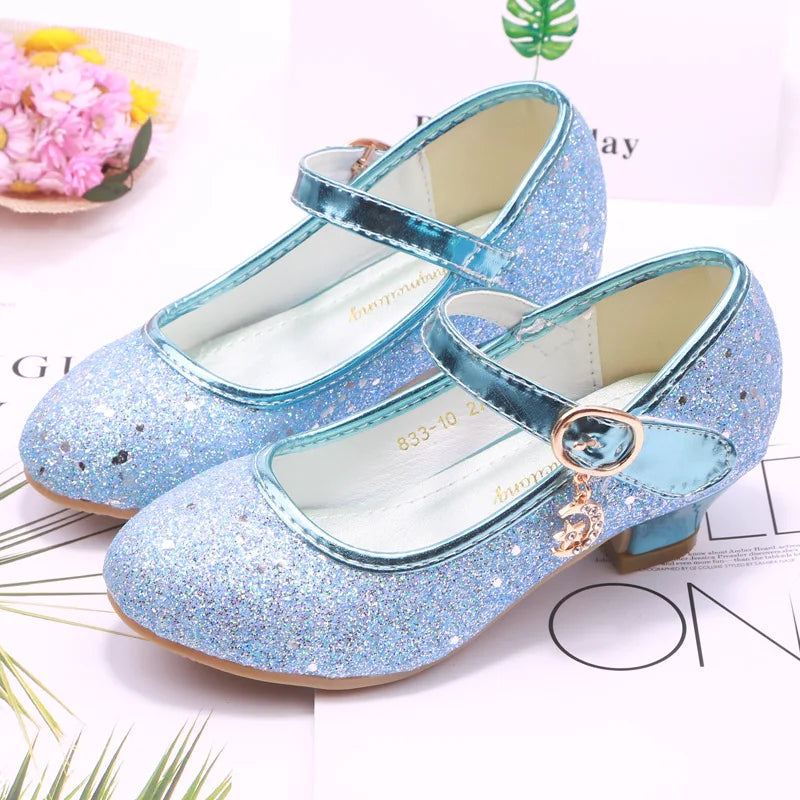 Children Princess Shoes student dance shoes for Girls High Heel Sandals Dress Purple Kids Leather Glitter Crystal Shoes Banquet Good Vibrations