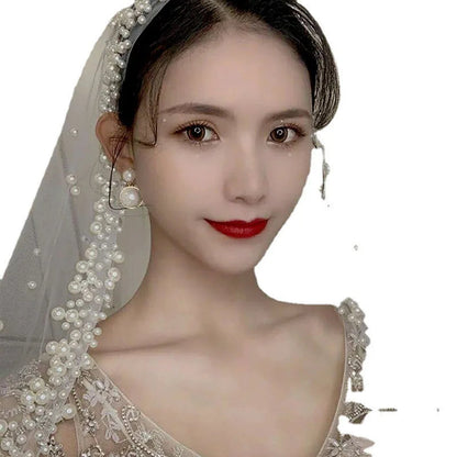 Bridal Pearl Wedding Veil Cape Lace Wedding Veil for Bride Beaded Edge Bridal Veil Good Vibrations