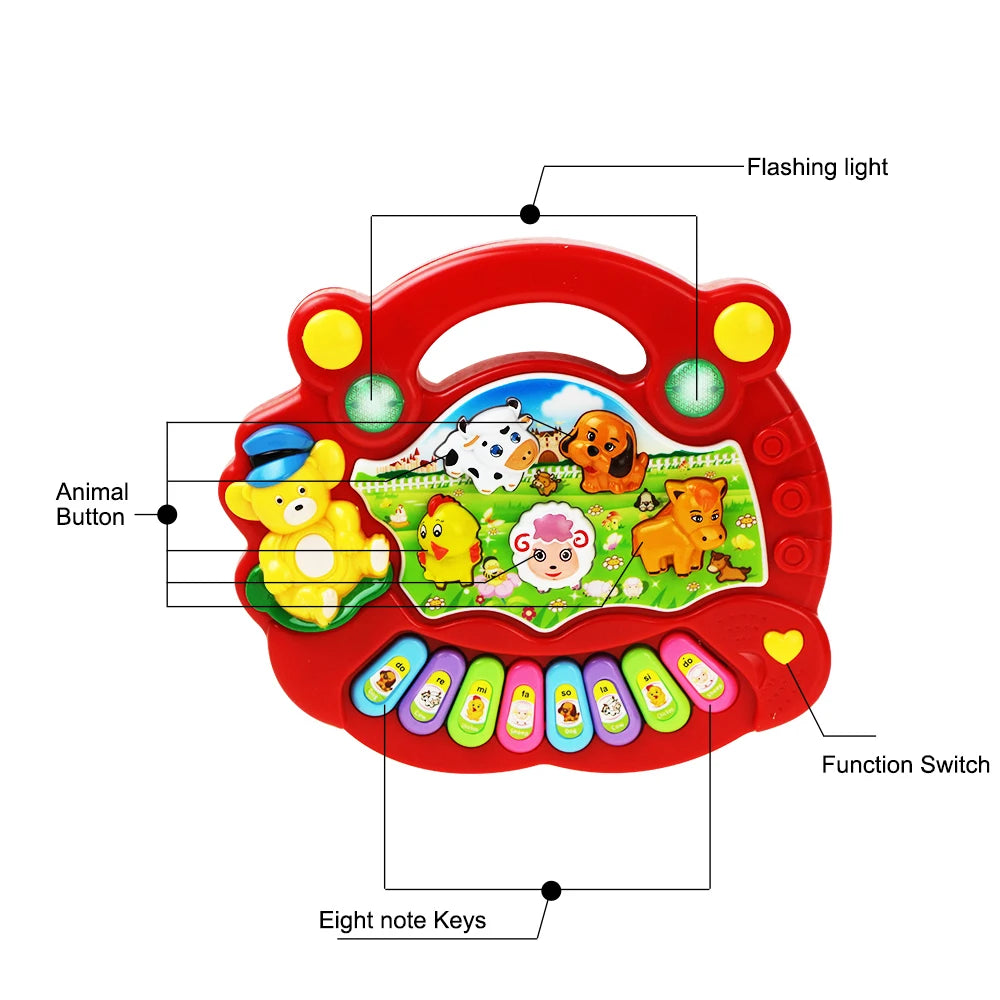 Baby Musical Toy with Animal Sound Kids Piano Keyboard Electric Flashing Music Instrument Early Educational Toys for Children Good Vibrations