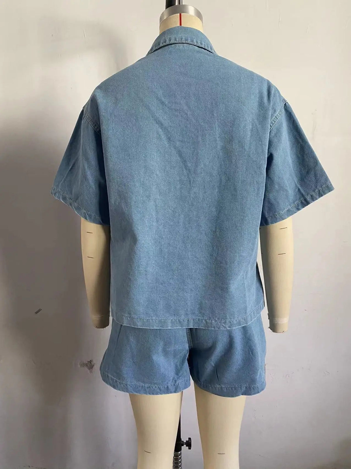 Trendy Women Set 2 Piece Casual Short Sleeve Boxy Shirt Tops and Shorts Lounge Sets Outfits 2025 Summer Denim Set for Women Good Vibrations