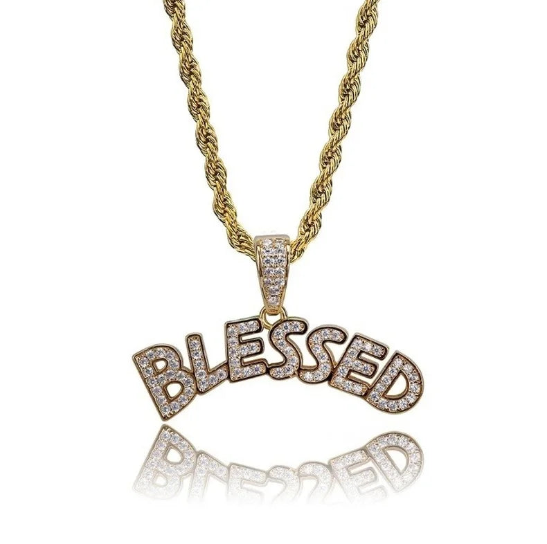 Hip Hop Ice Out Square Crystal S-A-V-A-G-E Letter Pendant Necklace for Men and Women Street One Last Party Trendy Jewelry Gift Good Vibrations