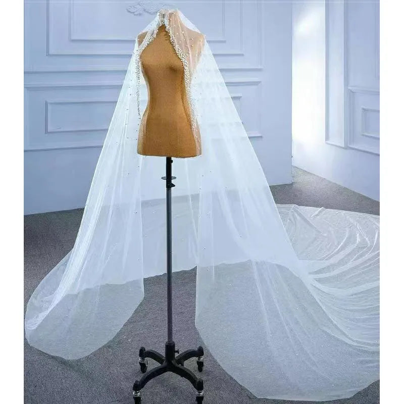 S867A New White Long Section Beads Same As Video 3 Meters Wide Three-dimensional Flower Wedding Bridal Veils Good Vibrations