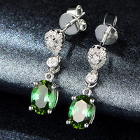 Sterling Silver Fine Oval Drop Earrings Long Dangle Emerald Ohrring Green CZ Gemstone Gioielli Silver 925 Jewelry for Women Gift Good Vibrations