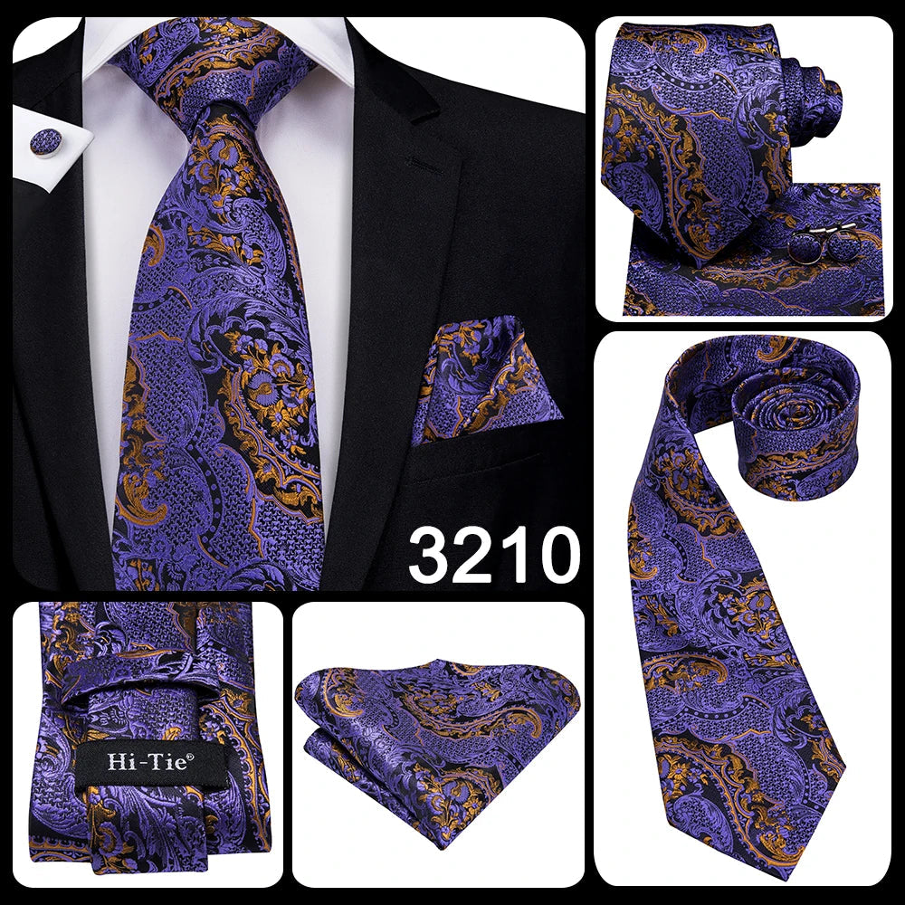 Hi-Tie 8.5cm Business Black Solid Paisley 100% Silk Men's Tie Neck Strip Ties for Men Formal Luxury Wedding Neckties Gravatas Good Vibrations