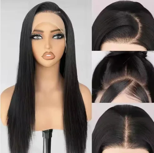 Qingdao Wig Factory Direct Sales Small Cap Size 13*4 Lace Wig Light Brown Lace Hot-Selling Long Straight Gray Chemical Fiber Wig Good Vibrations
