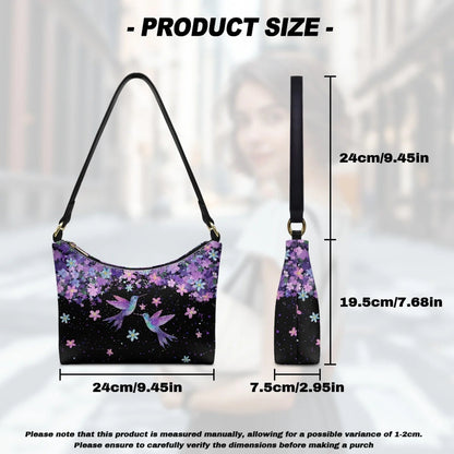 Nice Purple Flowers Birds Print Women's Single Shoulder Bag Fashionable Underarm Design Zip Portable All-Match Mother's Day Gift Good Vibrations