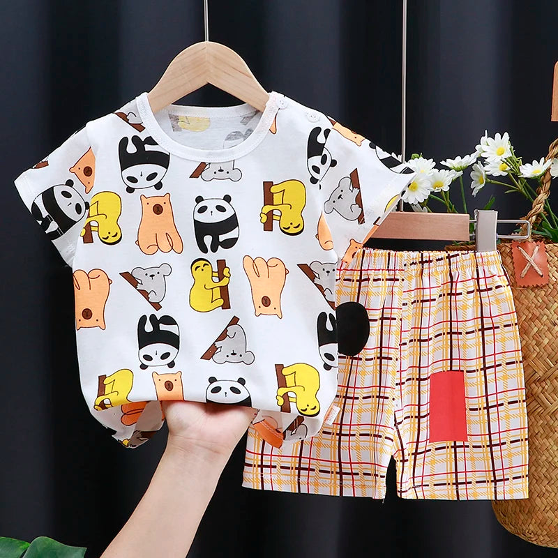 Kids Clothes Set Baby Boy/Girl T-Shirt + Shorts Summer Clothing Cotton Cartoon Casual Boys Tracksuit Children Baby Clothes Set Good Vibrations