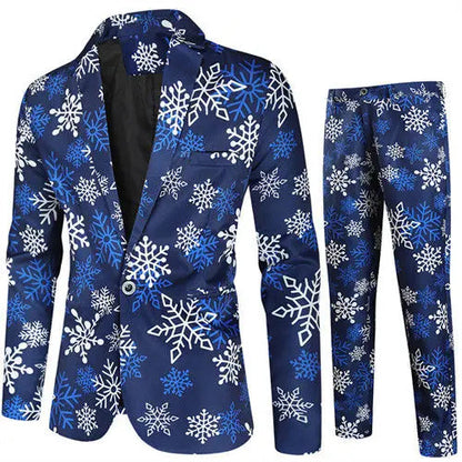 Red Printed Two-piece Men's Christmas Suit (Jacket + Pants) Stylish Male Blazer Coat with Trousers Black Green Blue S-4XL Good Vibrations
